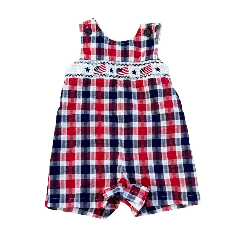 Good Lad Smocked Plaid Patriotic USA Romper 9 months